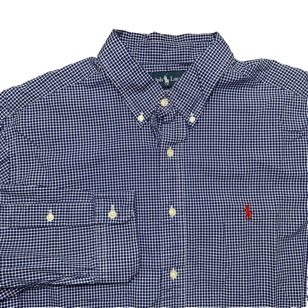 Vintage 90's Ralph Lauren Classic Fit Button Down Shirt Men's XL Blue Gingham